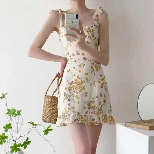 French Sweet Floral Suspender Dress For Women